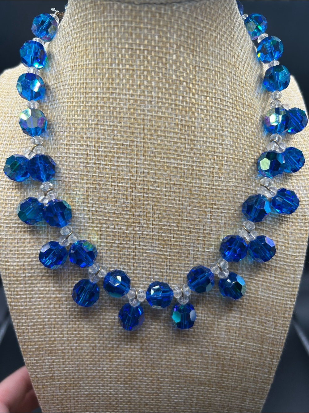 Vintage Blue Crystal Beaded Necklace - Picture 4 of 4